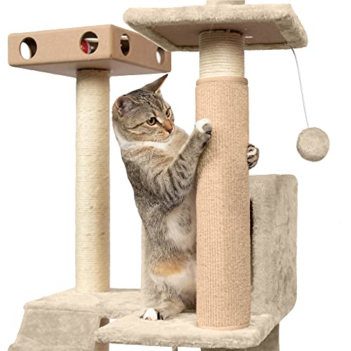 Furhaven Wrap Around Scratching Post Cover for Indoor Cats, Fits Posts Up to 3.5" Diameter, Durable & Less Mess - Tiger Tough Carpet Scratch Mat - Cream, Small - color: Scratch Post Cover - Cream, size: Small
