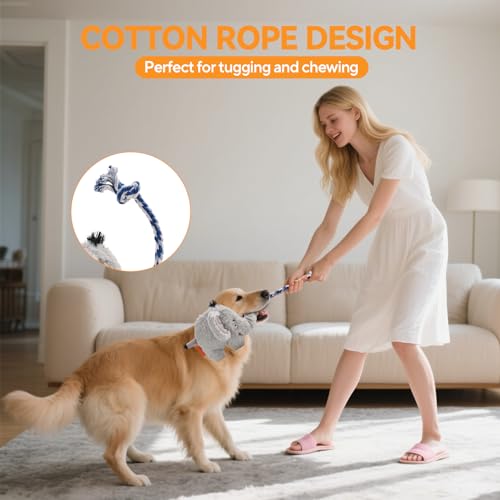 AUSCAT Plush Dog Rope Toy, Durable Squeaky Dog Toys for Puppy Small Medium Dogs (Not for Aggressive Chewers), Elephant - color: Elephant