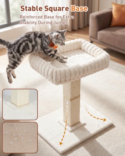 Modern Cat Scratching Post with Top Plush Bed for Indoor Cats - color: Modern White