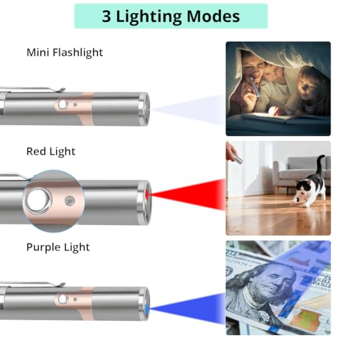 TBTeek Cat Toys, with Metal Case, 2 Pieces, Rechargeable, 7 Adjustable Patterns, Interactive Kitten Pet Dog Chase Toy for Cats Fun Playing Exercise - color: Silver