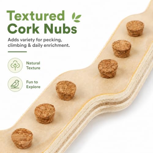 Wooden Parrot Swing Toy, Christmas Tree Shape Bird Perch with Cork Nibbles, Bell, for Budgies, Cockatiels, Conures