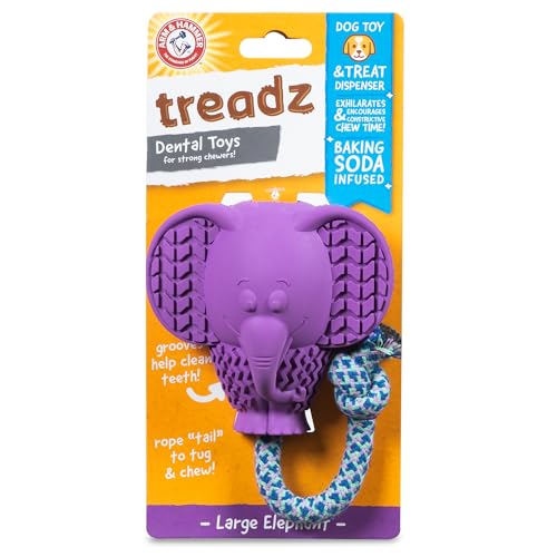 Arm & Hammer Super Treadz Baking Soda Dental Dog Chew Toy, Large, Elephant