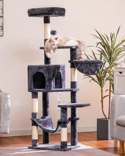 Hey-brother Cat Tree, Multi-Level Sisal Covered Scratching Posts, MPJ050G - color: Smoky Gray
