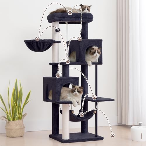 Gitelsnour Cat Tree Tower with Sturdy Steel Tube for Indoor Cats GCT014G - color: Smoky gray, size: 51.2 inches