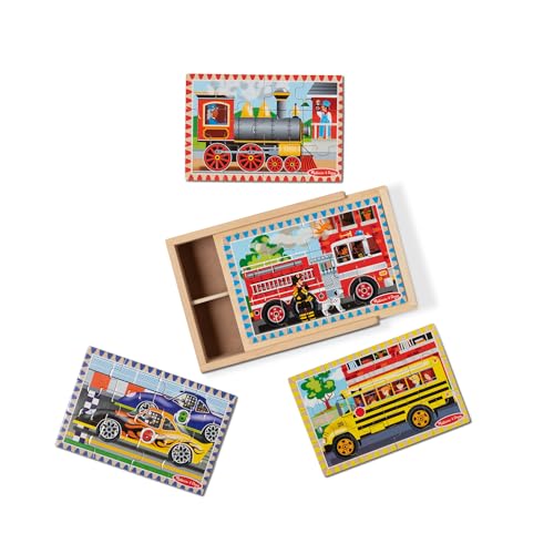 Melissa & Doug 4-in-1 Wooden Vehicle Jigsaw Puzzle 48-Piece Set - style: Vehicles