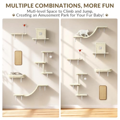 Cat Wall Shelves, 6-in-1 Cat Wall Furniture Set, Beige - color: Beige