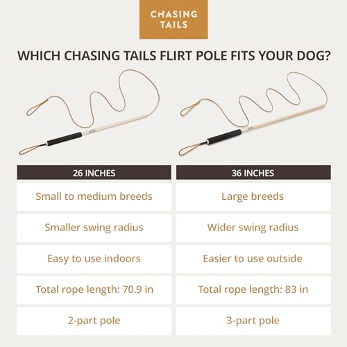 Chasing Tails Flirt Pole for Small Dogs - 26 Inch with 70 Inch Rope and Two Toys -Interactive Play Equipment for Small and Medium Breeds - Durable and Fun Exercise Tool for Active Pets - size: Pole - 26 Inch