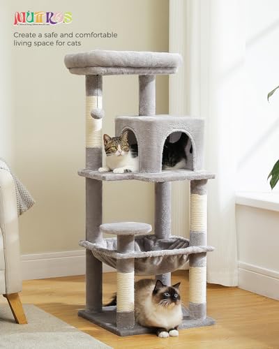 MUTTROS 45.7" Cat Tree with Hammock, Condo & 4 Sisal Posts, Grey - color: Grey, size: 45.7in