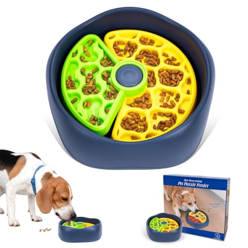 Star&Mi Slow Feeder Dog Bowls, 3-Layer Interactive Dog Puzzle Feeder, Dog Slow Feeder Bowl & Lick Bowl for Dogs, Non-Slip Dog Bowl Slow Feeder for Medium & Large Breeds, Holds 6–8 Cups - color: 3 Layer Bowl-Green&Yellow