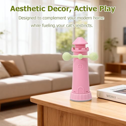 Interactive Cat Toys for Indoor Cats, Windmill Feather Cat Teaser Wand, Bouncy Kitten Toys with Strong Suction Cup Base for Bored Felines & Self-Played Enrichment Pink - color: Pink