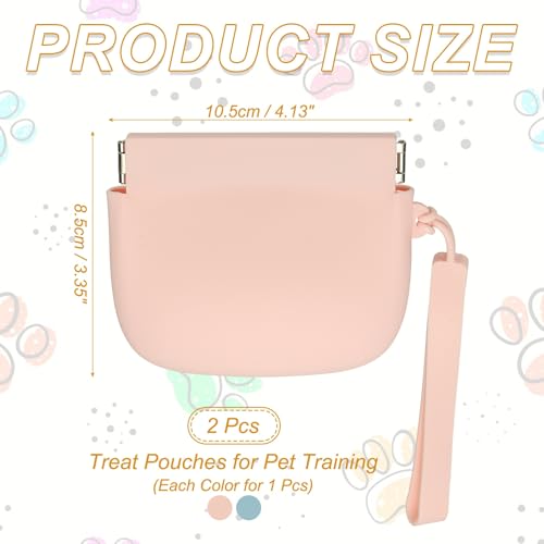 Silicone Dog Treat Pouch, Auto Closure, Pocket Size, Portable Walking Bag for Dog and Cat 4x3 Inch (Slate Blue/Light Pink, 2Pcs), Intended for Pet Travel/Training/Walking - color: Slate Blue/Light Pink
