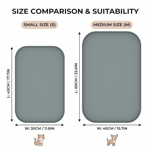 BLESWIN Waterproof Silicone Pet Feeding Mat Grey with Raised Edge,24" x 16"Non-Skid Spill Proof Dog Bowl Mats, Easy Clean Cat Bowls Placemat for Cats and Dogs - color: Grey, size: 60 x 40 cm