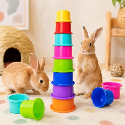 Colorful Stacking Cups Foraging Training Games & Puzzles Rabbit Toy, 8 Count (Rainbow) - color: Rainbow