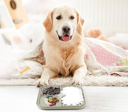Licking Mat for Dogs & Cats with Suction Cups, 1 Pack Square Dog Slow Feeder Lick Pat for Anxiety Relief and Boredom, Dog Toys to Keep Them Busy, Pets Grooming Training Bathing Mat - color: Beige
