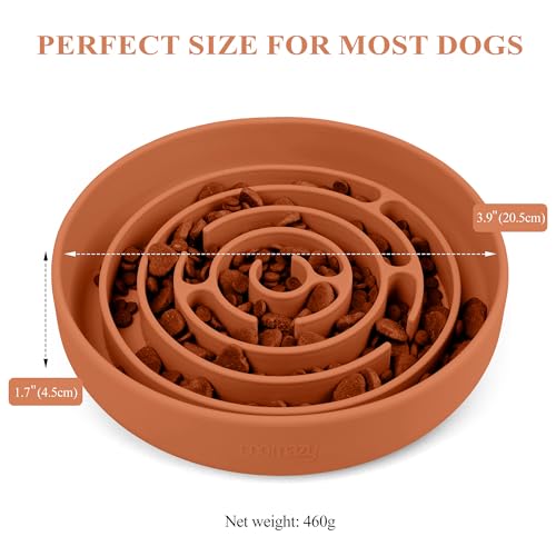 Coomazy Slow Feeder Dog Bowls, Silicone Dog Bowl with Suction Cups - color: Orange, size: L