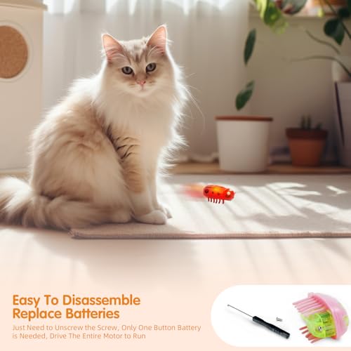 XCZAP Cat Electric Toy Bug – Automatic Rolling Interactive Cat Toy (2-Pack)(LS-Red Yellow) - color: LS-Red Green