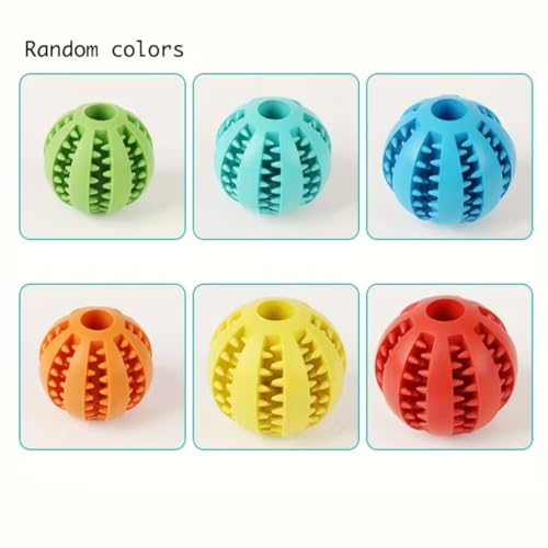 Interactive Dog Treat Ball Toy - 1.97" Natural Rubber Puppy Chew Toy with Tooth Cleaning Grooves, Durable Treat Dispensing Puzzle Ball for Small Medium Dogs & Cats, 1 Pack (Random Color)