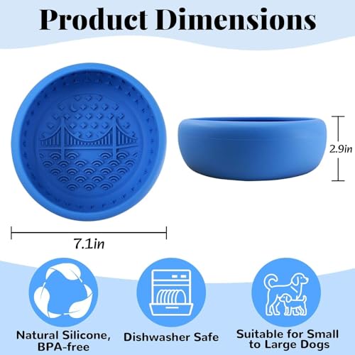 Silicone Dog Lick Bowl with Suction Cups, Slow Feeder, Blue - color: Blue