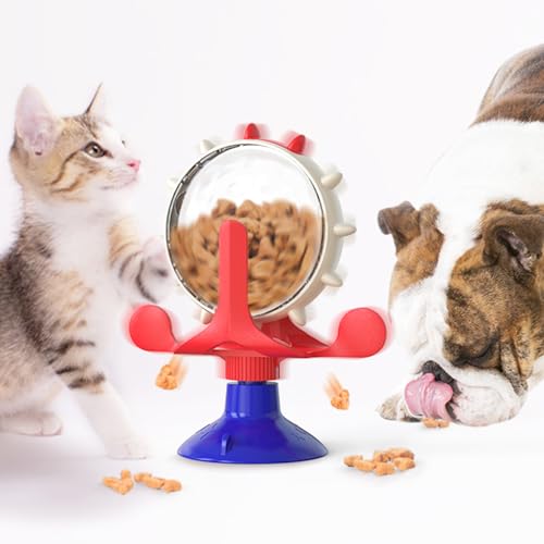 Interactive Cat Slow Feeder, Rotating Durable Dog Puzzle Toy, Mental Stimulation Treat Dispenser with Powerful Suction Cups for Cats and Dogs (Red Blue) - color: Red Blue
