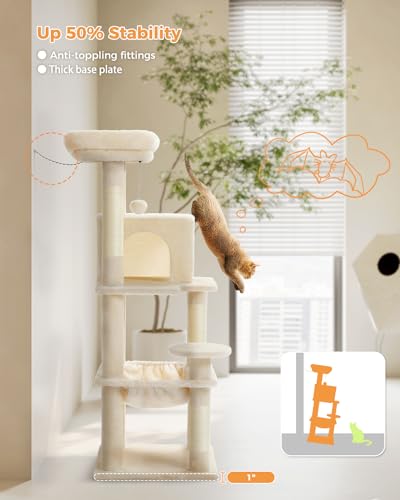 MUTTROS 45.7" Cat Tree with Hammock, Condo & 4 Sisal Posts, Beige - color: Beige, size: 45.7in
