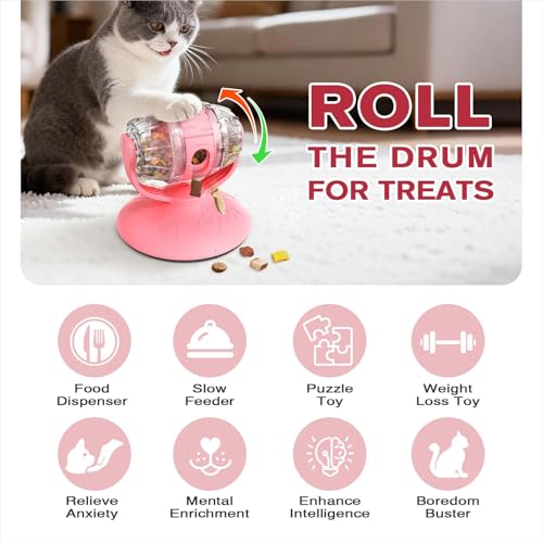 Cat Slow Feeder Toy, Interactive Cat Toy, cat treat dispenser toy(Pink) - color: Pink
