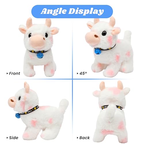 Hopearl Walking Cow Interactive Electronic Pet Plush Diary Cattle Toy with Sounds and Movements MOO Nodding Head Wag Tail Animated Gifts for Toddlers Birthday, Pink, 7'' - style: Cow-Pink