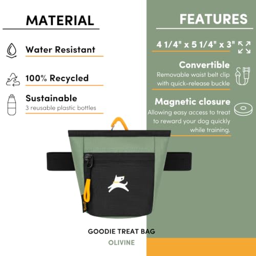 OllyDog Goodie Treat Bag, Dog Treat Pouch, Waist Belt Clip for Hands-Free Training, Magnetic Closure, Dog Training and Behavior Aids, Three Ways to Wear (Olivine) - color: Olivine