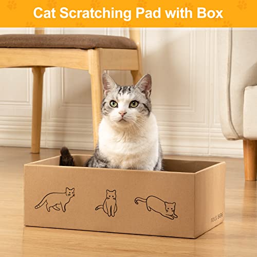 Poils bebe 5 PCS Cat Scratcher with Box, Reversible Cat Scratchers for Indoor Cats, Cardboard Cat Scratcher with Catnip, 2 Curved and 3 Flat Boards for Scratching Bed - size: 5 PCS Cat Scratcher Box