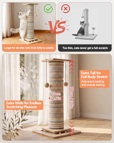 Odoland 31" Tall Large Cat Scratching Post with Replaceable Scratcher Pad - color: Stripe