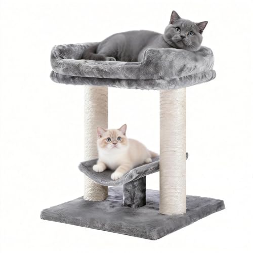 PETEPELA 19" Cat Scratching Post with Plush Top Bed, Natural Sisal, Grey - color: Grey