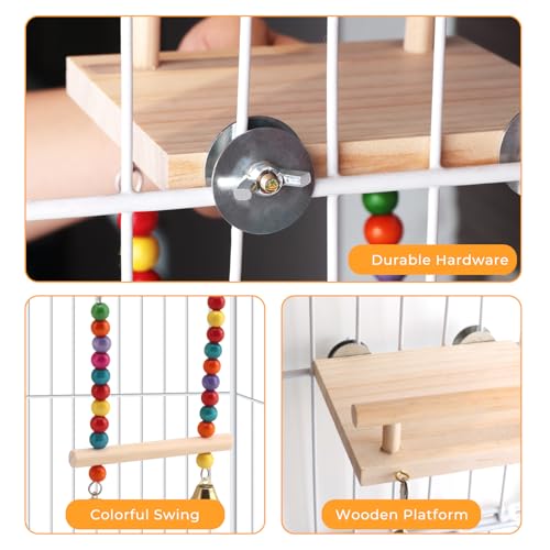 Natural Wood Bird Swing & Perch Platform for Cage