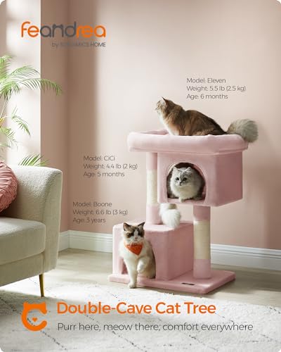 Feandrea Cat Tree, 33.1-Inch Cute Cat Tower, Plush Kitten Condo, Jelly Pink - color: Jelly Pink, size: L (23.6"L x 15.7"W x 33.1"H)