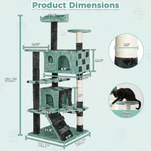 Nova Microdermabrasion 54in Cat Tree Tower for Indoor Cats Multi-Level Cat Condo Cat Bed Furniture with Scratching Post Kittens Activity Center (Green) - color: Green