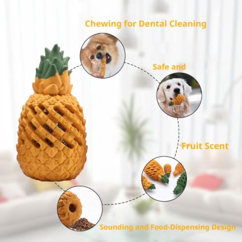 Pineapple Dog Chew Toy, Natural Rubber Treat Dispensing Puzzle Toy with Pineapple Scent, Dental Chew for Aggressive Chewers, Boredom Buster for Teething Puppies & Small Medium Large Dogs, 4 Sizes - color: M Yellow