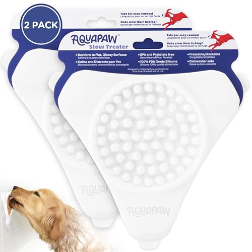 Aquapaw Lick Mat for Dogs 2-Pack, Suction Cup Dog Slow Feeder Pad & Licking Mat for Peanut Butter Treats – Calming Dog Bathing Aid, Stress Relief & Mental Stimulation for All Breeds - White