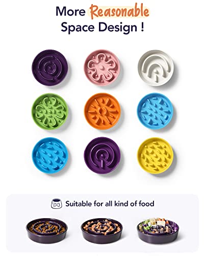 LE TAUCI Ceramic Slow Feed Dog Bowls, Elevated for Small and Medium Breed Dogs, Anti-Gulping Pet Feeding Dishes, Maze Purple, 1.5 Cups - color: Maze Purple+Stand, size: M-1.5 Cups