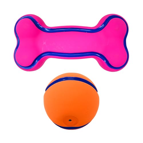 Nerf Dog 2.5in Latex Squeak Ball and 5in Latex Squeak Bone 2-Pack -Pink/Blue and Orange/Blue - size: Medium