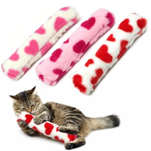 Plush Cat Pillow Toy with Catnip & Crinkle Paper, Interactive Kick Sticks for Cats, Soft Kitten Chew Bite Toys for Teeth Cleaning, Indoor Cat Enrichment Toys (Red Heart Toys 3 Pack) - color: Red Heart Toys 3 Pack