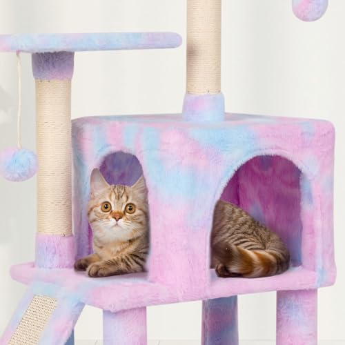 Cut Cat Tree Cat Tower Condo with Hammock Kittens Scratching Post Rainbow - color: Rainbow