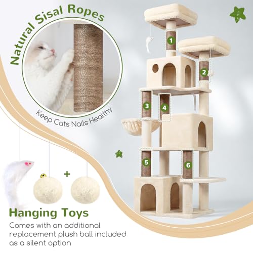 Globlazer F71 Cat Tree Tall, 71in Cat Tower for Indoor Cats, Beige - color: Beige