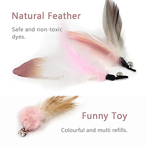 SONGWAY Interactive Cat Feather Toy Set - Retractable Teaser Wand with 6 Pcs Feather Refills with Bell, Cat Wand Toys for Indoor Cats Kittens Play Chase Exercise, Light Pink - color: Light Pink