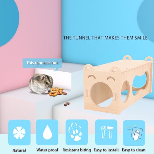 2pcs Smiley Hamster Tunnel – Natural Solid Wood Hideout for Small Pets | Cozy Chew-Safe Enrichment Toy for Hamsters, Gerbils & Mice