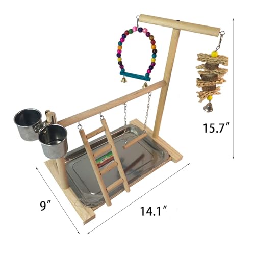Hamiledyi Parrot Playground Bird Play Stand Play Gym with Feeder Cups,Swings, Ladder and Tray, Wood Parakeet Playground Outside Cage for Cockatiel Lovebird Budgie