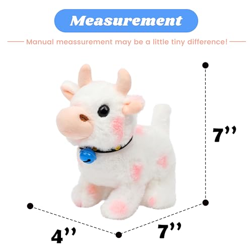 Hopearl Walking Cow Interactive Electronic Pet Plush Diary Cattle Toy with Sounds and Movements MOO Nodding Head Wag Tail Animated Gifts for Toddlers Birthday, Pink, 7'' - style: Cow-Pink