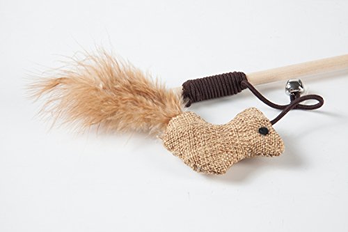 Cat Teaser Cat Kitten Toys Set Natural Sisal Wand Teasers with Mouse, Bell, Feather, Elastic String, and Sturdy Wood Rod - size: 3 PCS