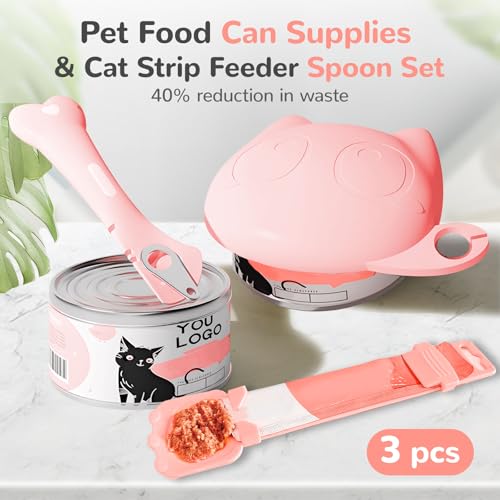 BAEJMJK Silicone Cat &Dog Food Can Cover Lid and Spoon With One Cat Strip Feeder 3Pcs Pet Cats Supplies Set Cute Shape Cats Wet Food Spoon(Opener/Spatula) Universal Can Cover（Pink） - color: Pink