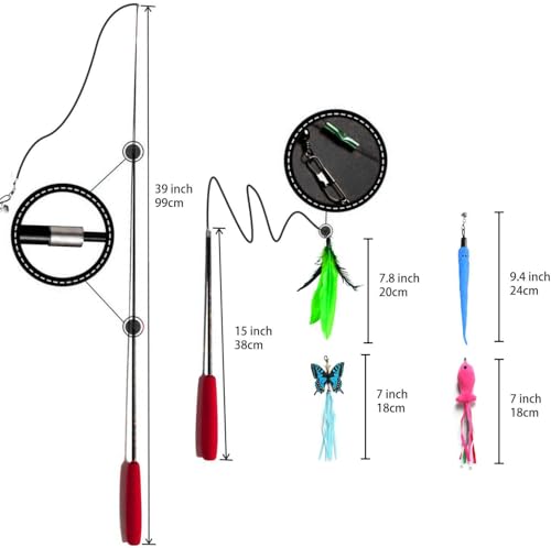 Retractable Cat Toy Wand 12 Packs Interactive Cat Feather Toys - size: 12 PCS