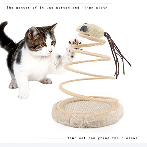 Andiker Interactive Cat Toy, Cat Plush Toy with Spiral Spring Plate and Funny Ball or Mouse Interactive Stainless Steel Spring Rotating Cat Creative Toy to Kill time and Keep Fit (Ball)