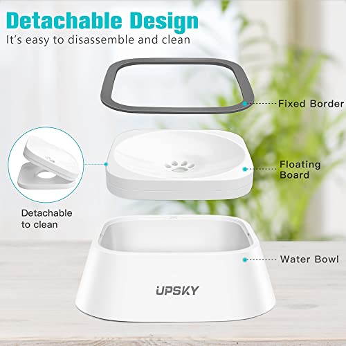 UPSKY 35oz No-Spill Pet Water Bowl, Slow Water Feeder for Dogs and Cats - color: white
