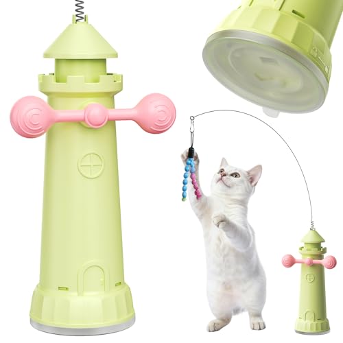 BSISUERM Cat Interactive Toys for Indoor Cats, Enhanced Suction Cup Cat Teaser Wand, Kitty Enrichment Chase Toy Fun Weight Loss Exercise Toy for Kitten Adult Cats Boredom Relief Keep Them Busy - color: Green
